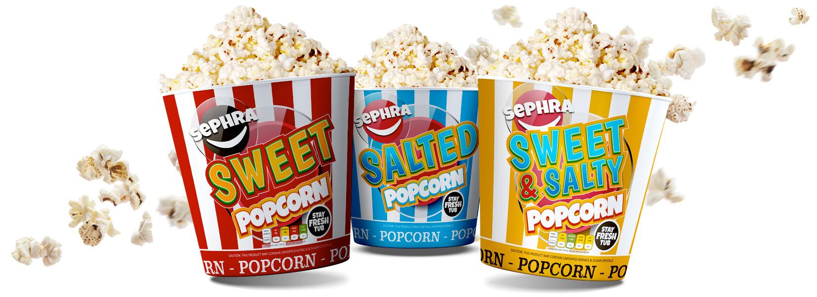 Sephra Sweet, Salted and Sweet & Salty Popcorn